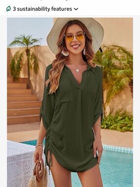 Relaxed Olive Roll-Sleeve Tunic with Chest Pocket